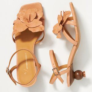 ANTHROPOLOGIE HEELED LEATHER FLORAL SANDAL